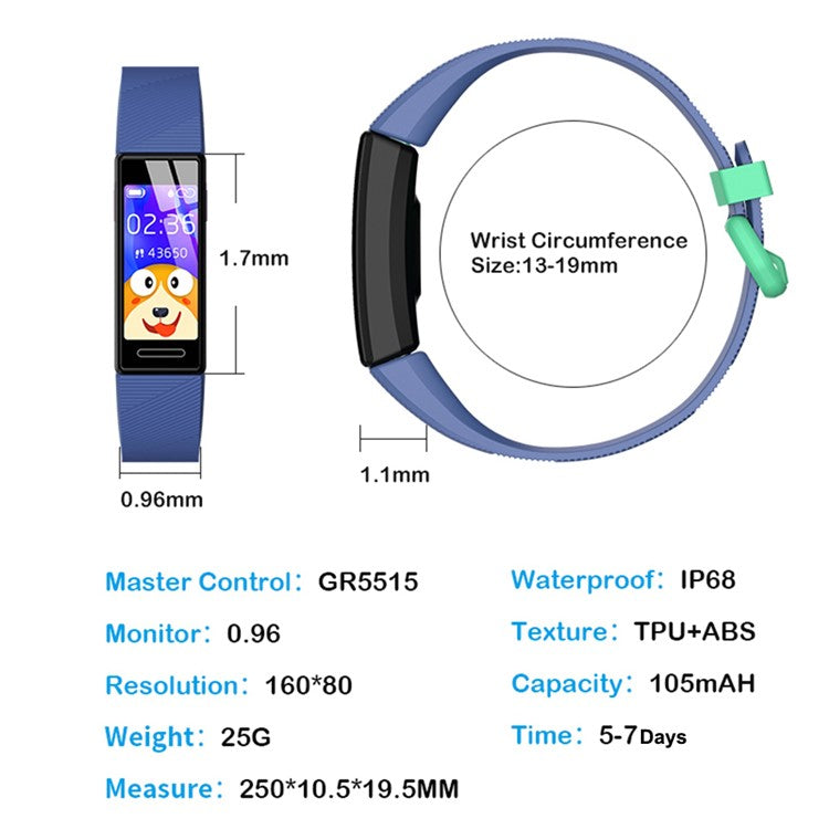 Y99C 0,96 tum Smart Watch för barn IP68 Vattentätt sportarmband Hälsoövervakningsarmband
