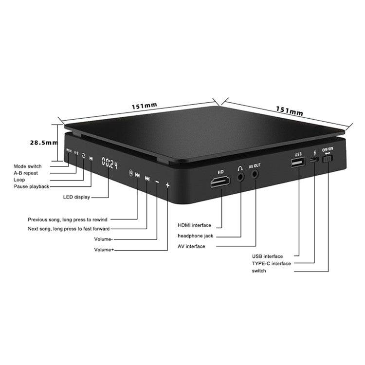 KECAG KC-708 DVD Player Touch Operation Mini CD VCD Player with Remote Control for Home Smart TV