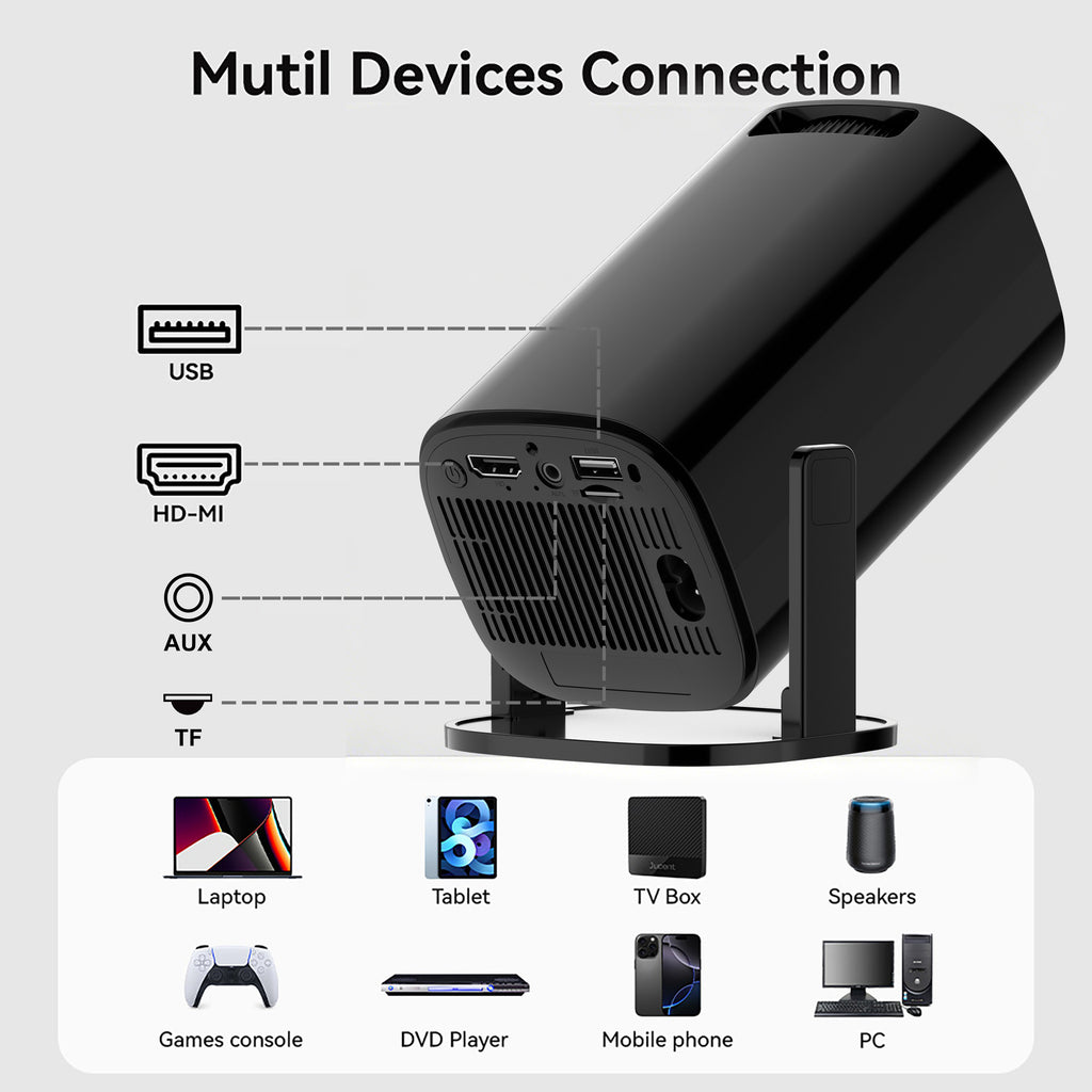 V1 Smart Video Projector Android 14 Automatic Keystone Correction WiFi / Bluetooth-compatible Home Theater, 1+8GB