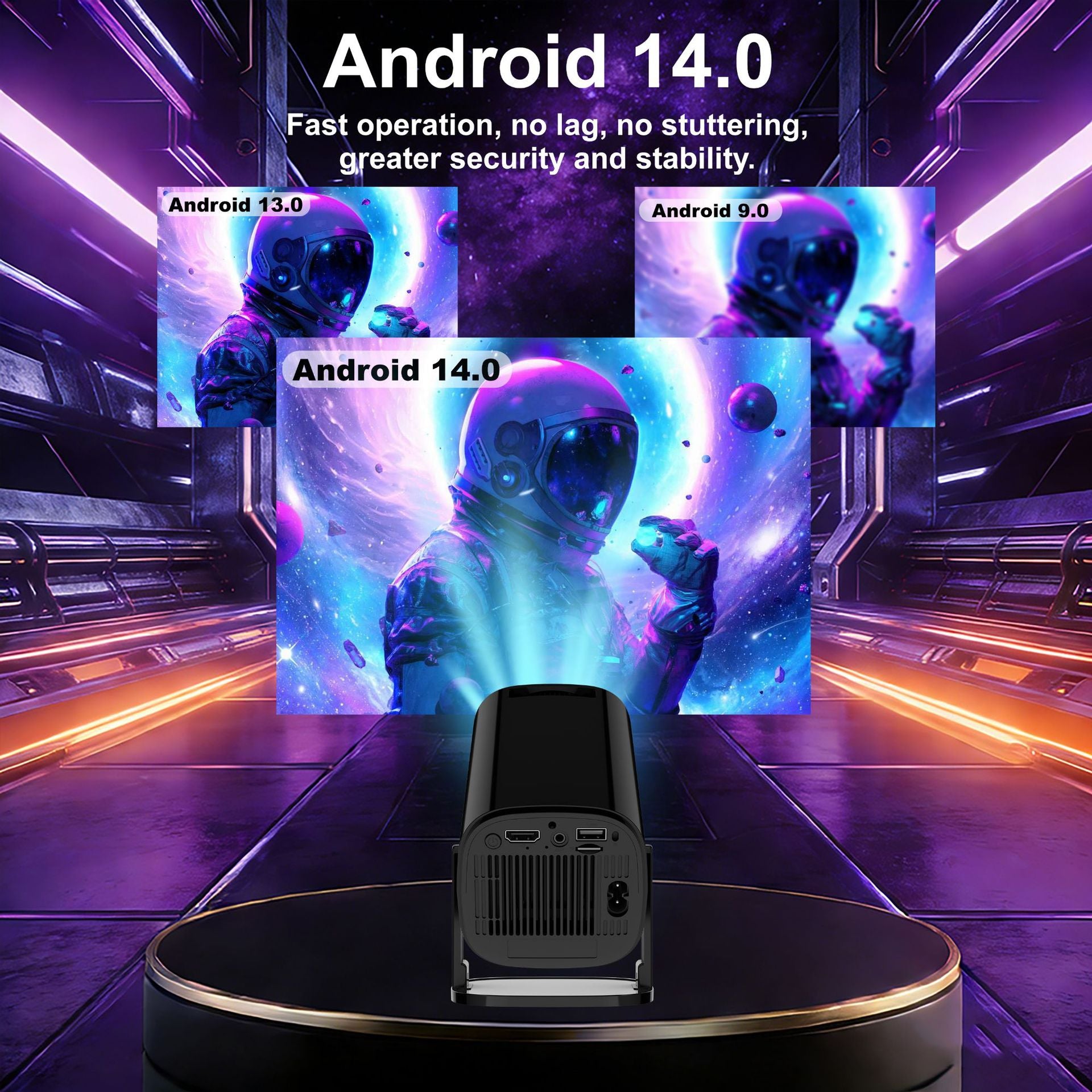 V1 Smart Video Projector Android 14 Automatic Keystone Correction WiFi / Bluetooth-compatible Home Theater, 1+8GB