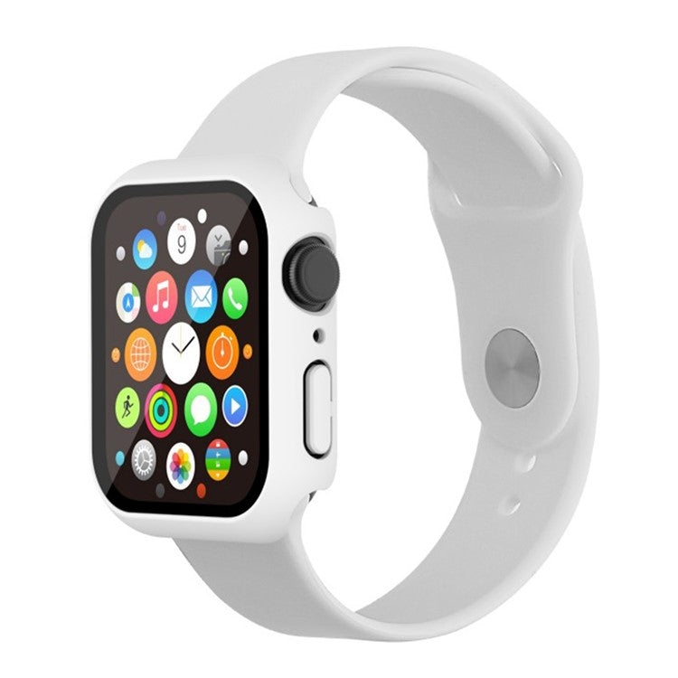 För Apple Watch Series 9/8/7 41 mm 2-i-1 hård PC-ram Vattentätt fodral med skärmskydd i härdat glas