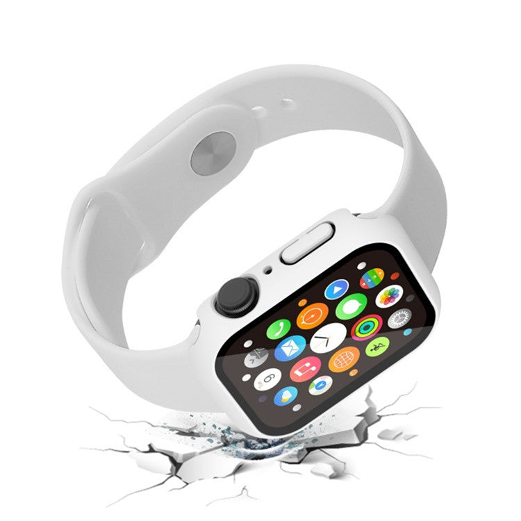 För Apple Watch Series 9/8/7 41 mm 2-i-1 hård PC-ram Vattentätt fodral med skärmskydd i härdat glas