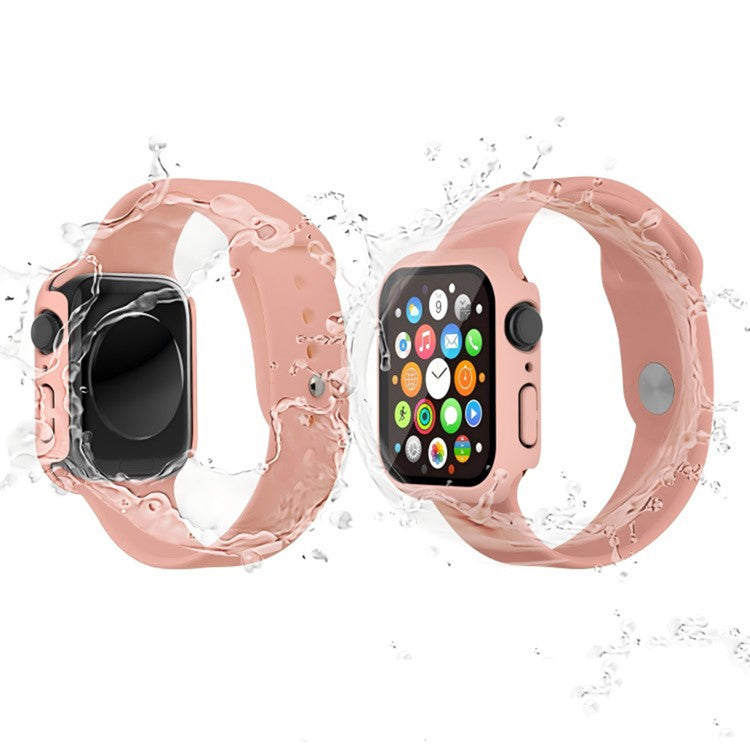 För Apple Watch Series 9/8/7 41 mm 2-i-1 hård PC-ram Vattentätt fodral med skärmskydd i härdat glas