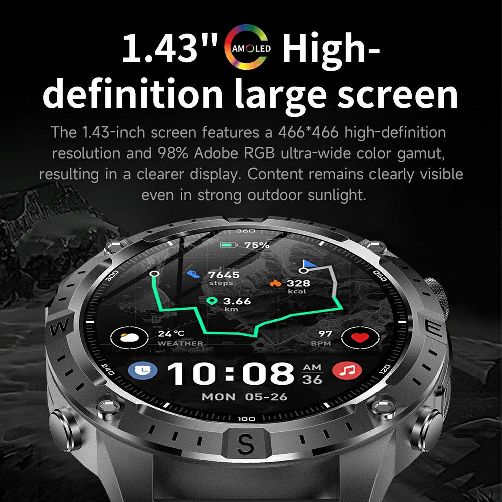 Y102 1.43 Inch AMOLED Screen Smart Watch GPS Positioning Bluetooth-compatible Call Health Monitor Waterproof Fitness Tracker