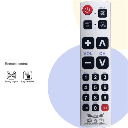 A-TV2 Universal Remote Control for Philips / Panasonic / Samsung / LG / Sharp TV Large Button Infrared Controller