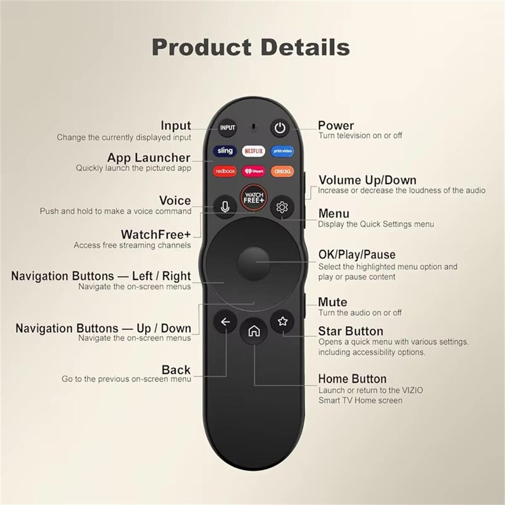 XRT270 For VIZIO Smart TV Voice Remote Control Ergonomic Handheld Controller