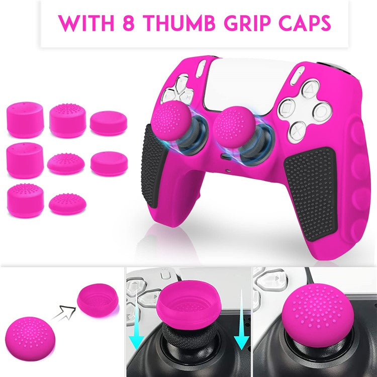 For Sony PlayStation 5 Controller Silicone Case with 8 Joy-Stick Caps Color Matching Protective Cove