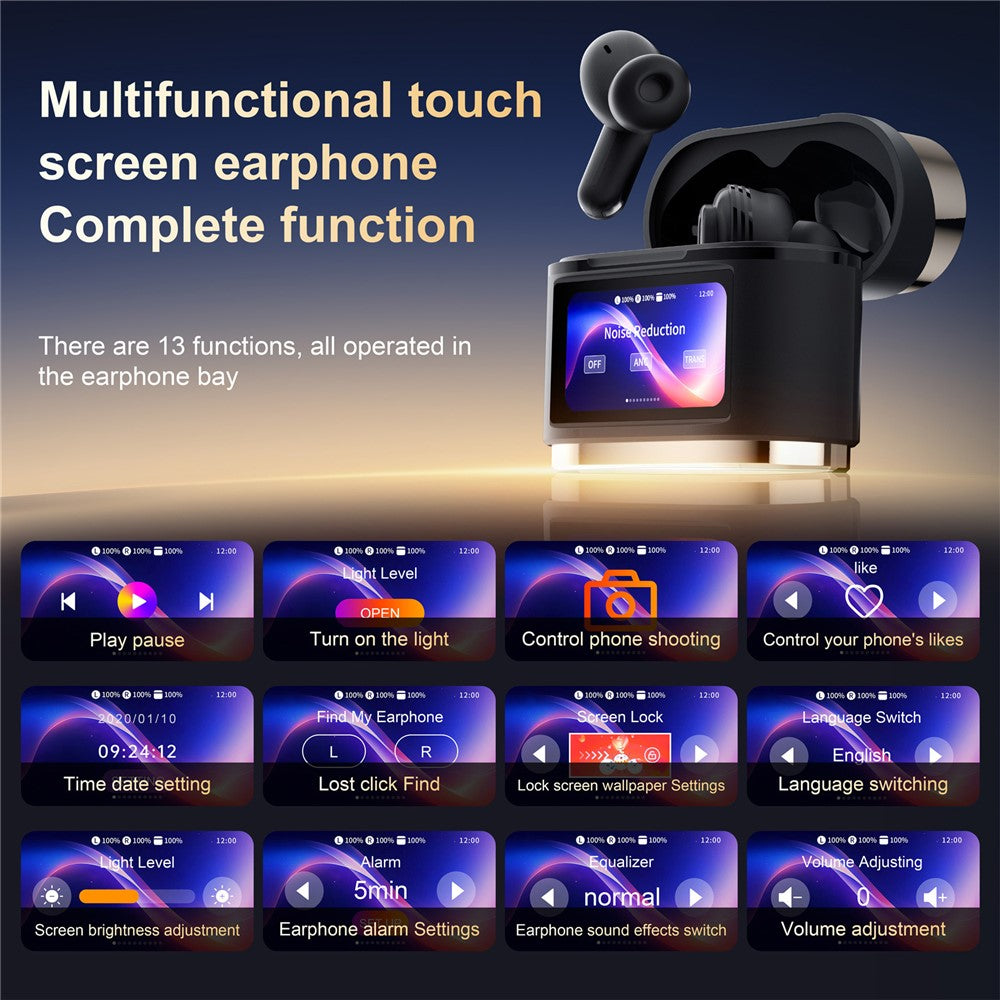 BD2 Smart Digital Display Touch Screen Wireless Bluetooth-compatible Headset ANC+ENC Noise Cancelling