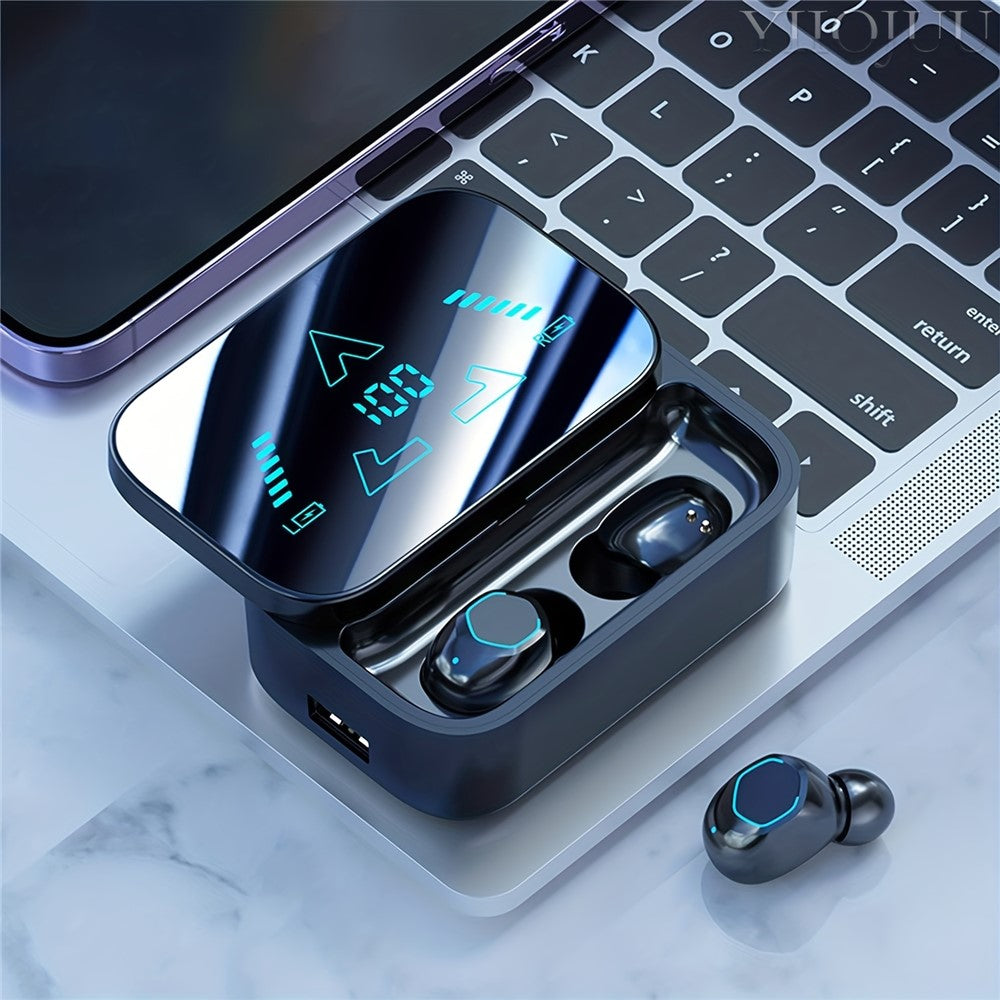 M48 Bluetooth-compatible Earphones Noise Reduction Gaming Wireless Earbuds with Digital Display Sliding Charging Case