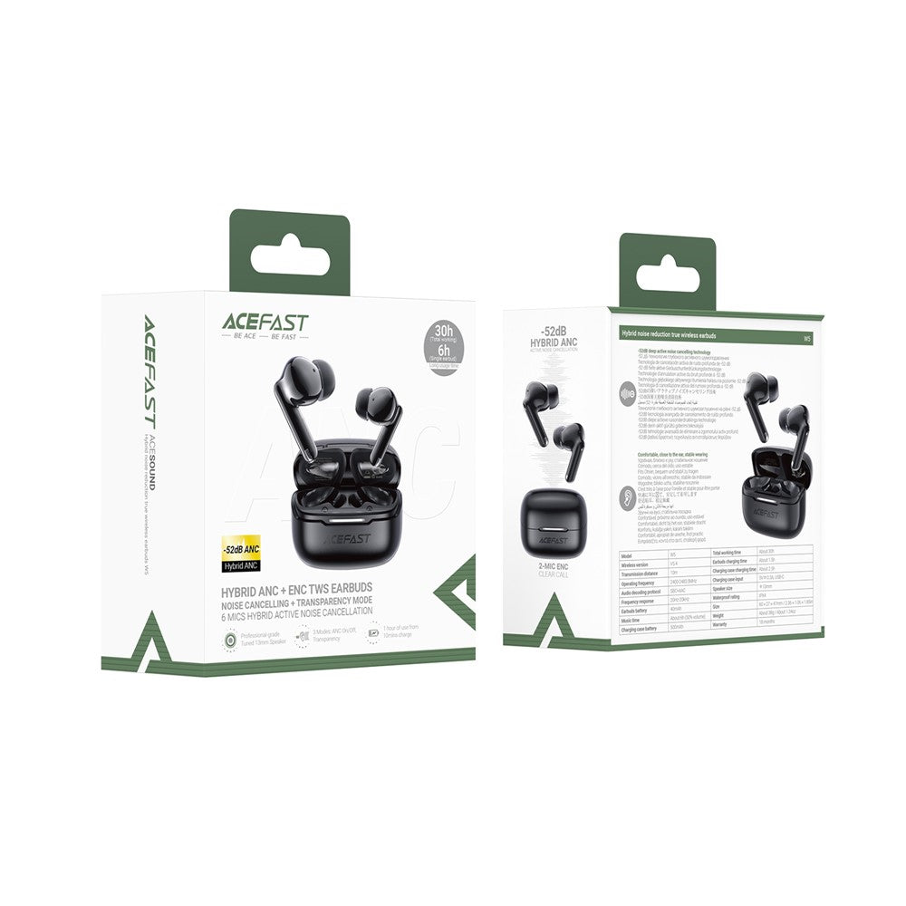 ACEFAST W5 TWS Earphones Hybrid ANC ENC Noise Reduction Bluetooth-Compatible Earbuds