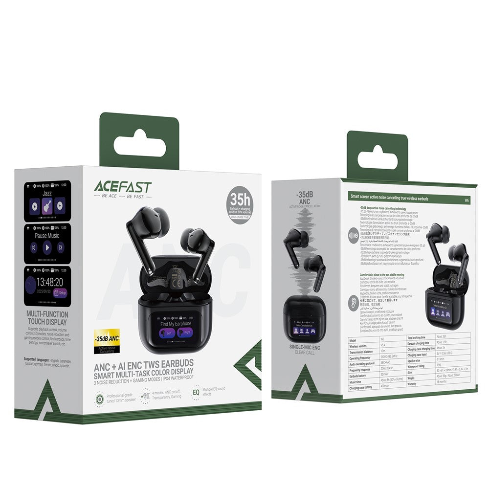 ACEFAST W6 TWS Earbuds ANC + ENC Noise Cancelling Earphones with Smart Screen Display