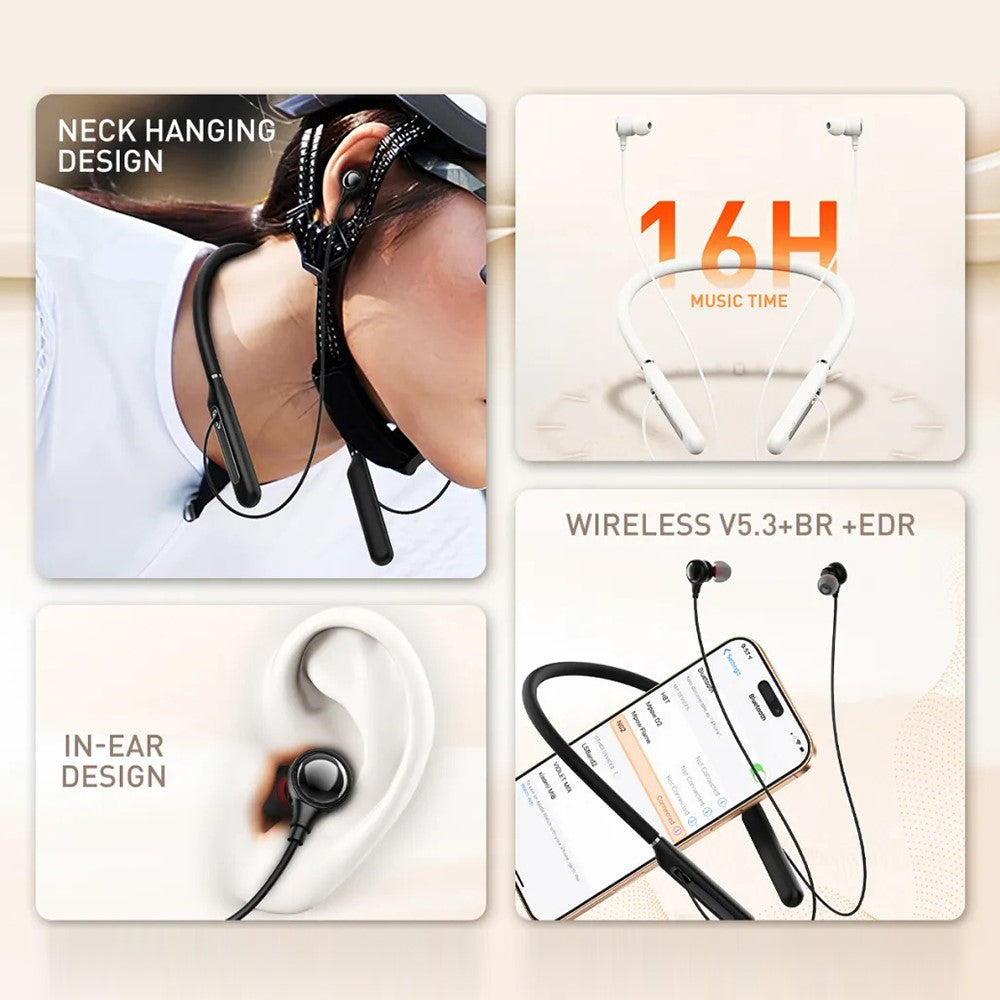LDNIO N02 Neckband Bluetooth-compatible 5.3 Semi-In-Ear Earphones 10mm Driver 200mAh 16H Playtime Headset for Sports