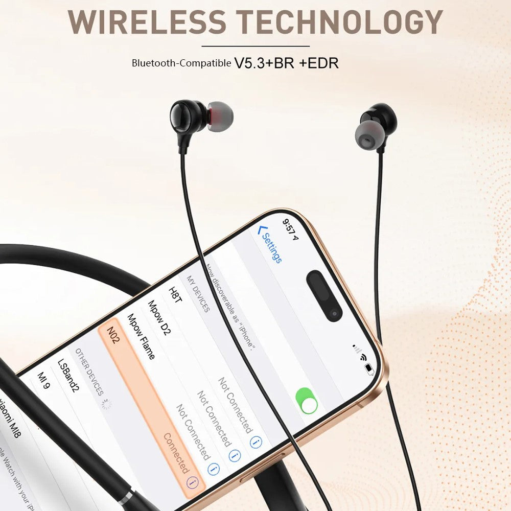LDNIO N02 Neckband Bluetooth-compatible 5.3 Semi-In-Ear Earphones 10mm Driver 200mAh 16H Playtime Headset for Sports