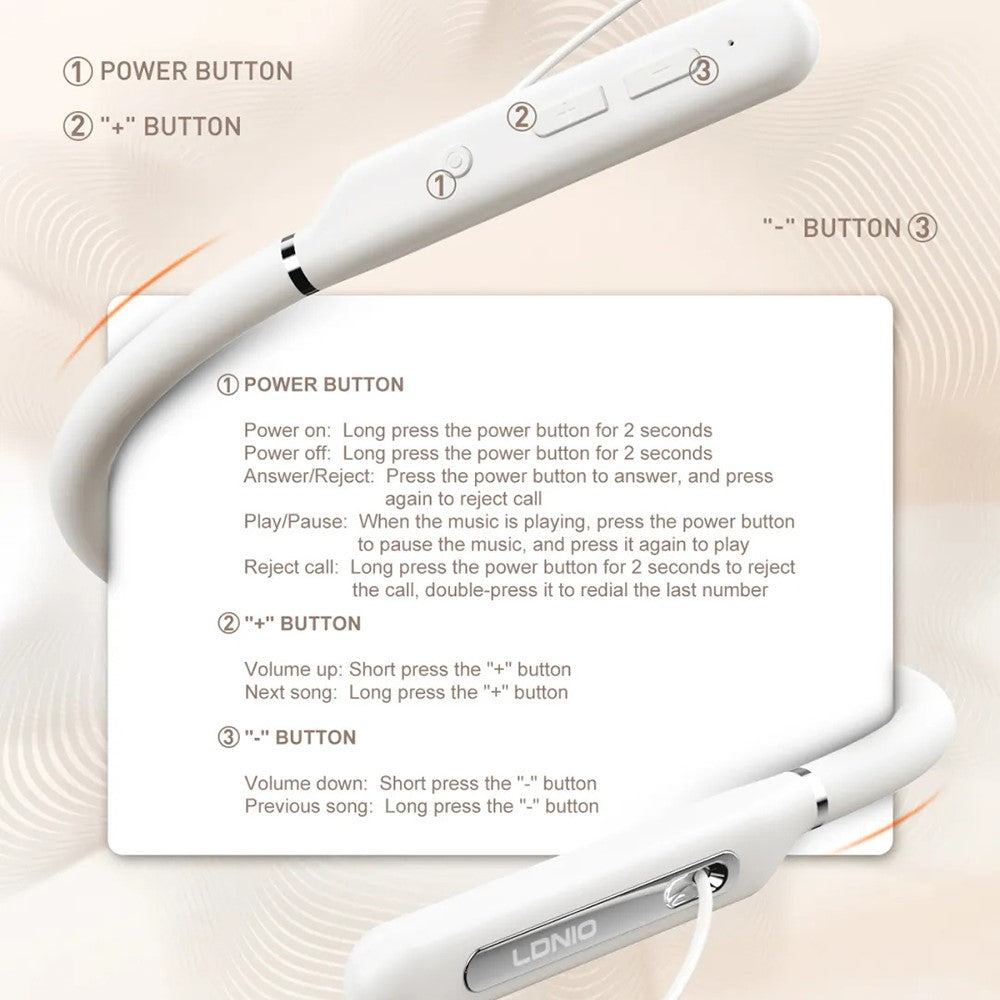 LDNIO N02 Neckband Bluetooth-compatible 5.3 Semi-In-Ear Earphones 10mm Driver 200mAh 16H Playtime Headset for Sports