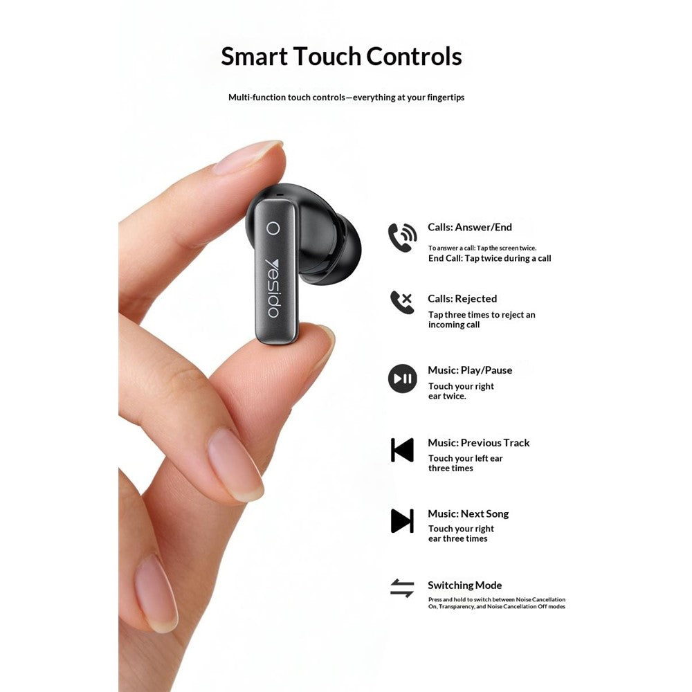 YESIDO TWS43 Bluetooth-compatible 6.0 Earbuds ANC ENC Noise Cancelling TWS Earphones for Music Call