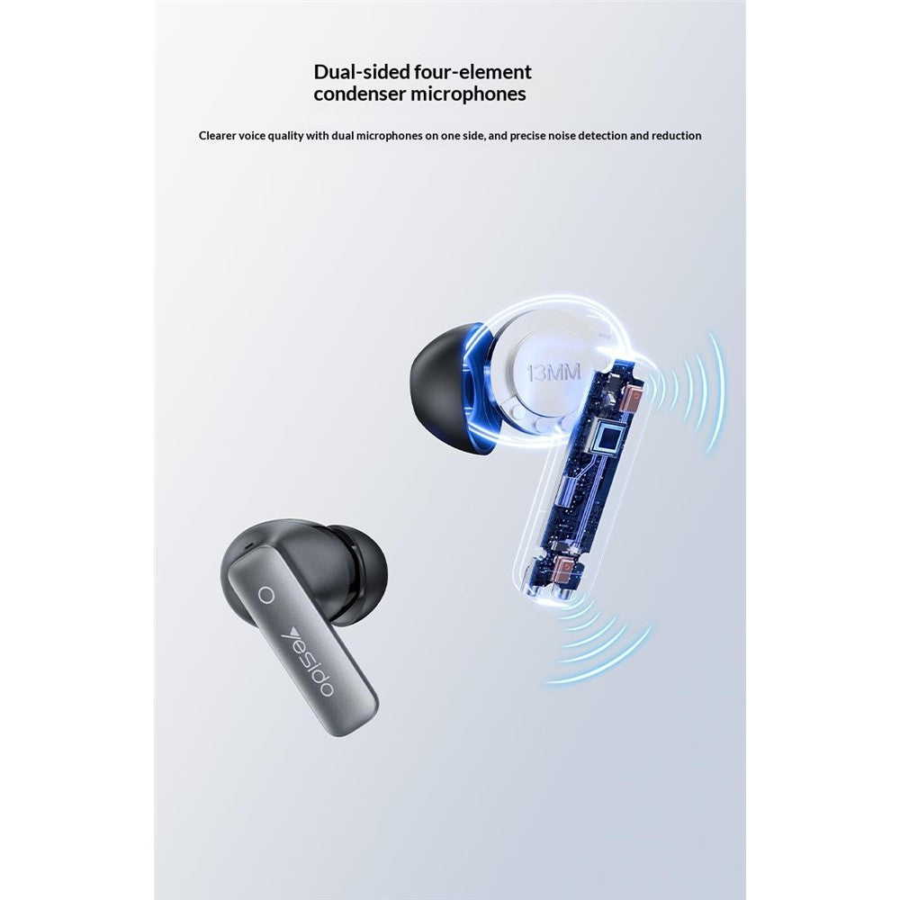 YESIDO TWS43 Bluetooth-compatible 6.0 Earbuds ANC ENC Noise Cancelling TWS Earphones for Music Call