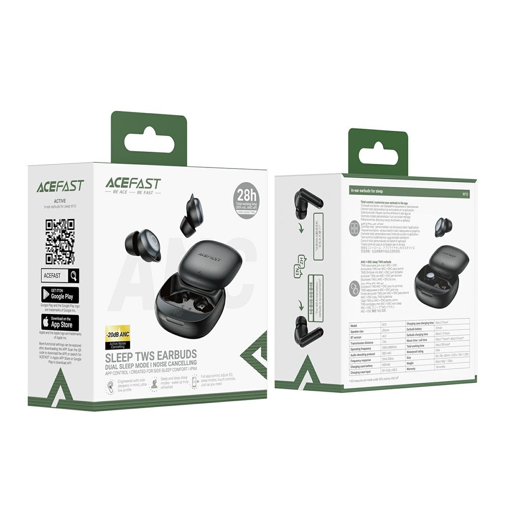 ACEFAST W10 In-Ear Wireless Earbuds Bluetooth-compatible 6.0 TWS Earphones ANC IPX4 for Sleep