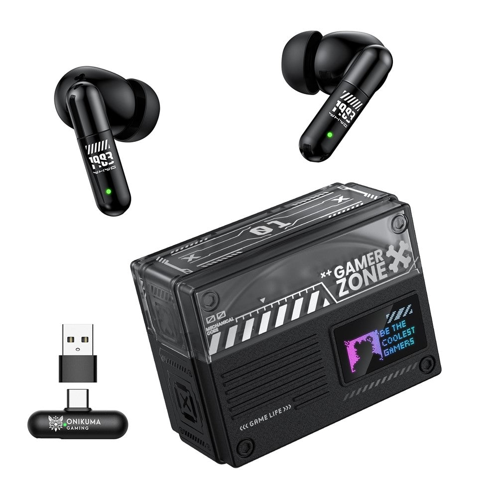 ONIKUMA TX602 Tri-Mode Bluetooth-compatible Gaming Earbuds ANC+ENC Noise Reduction with OLED Display Charging Case