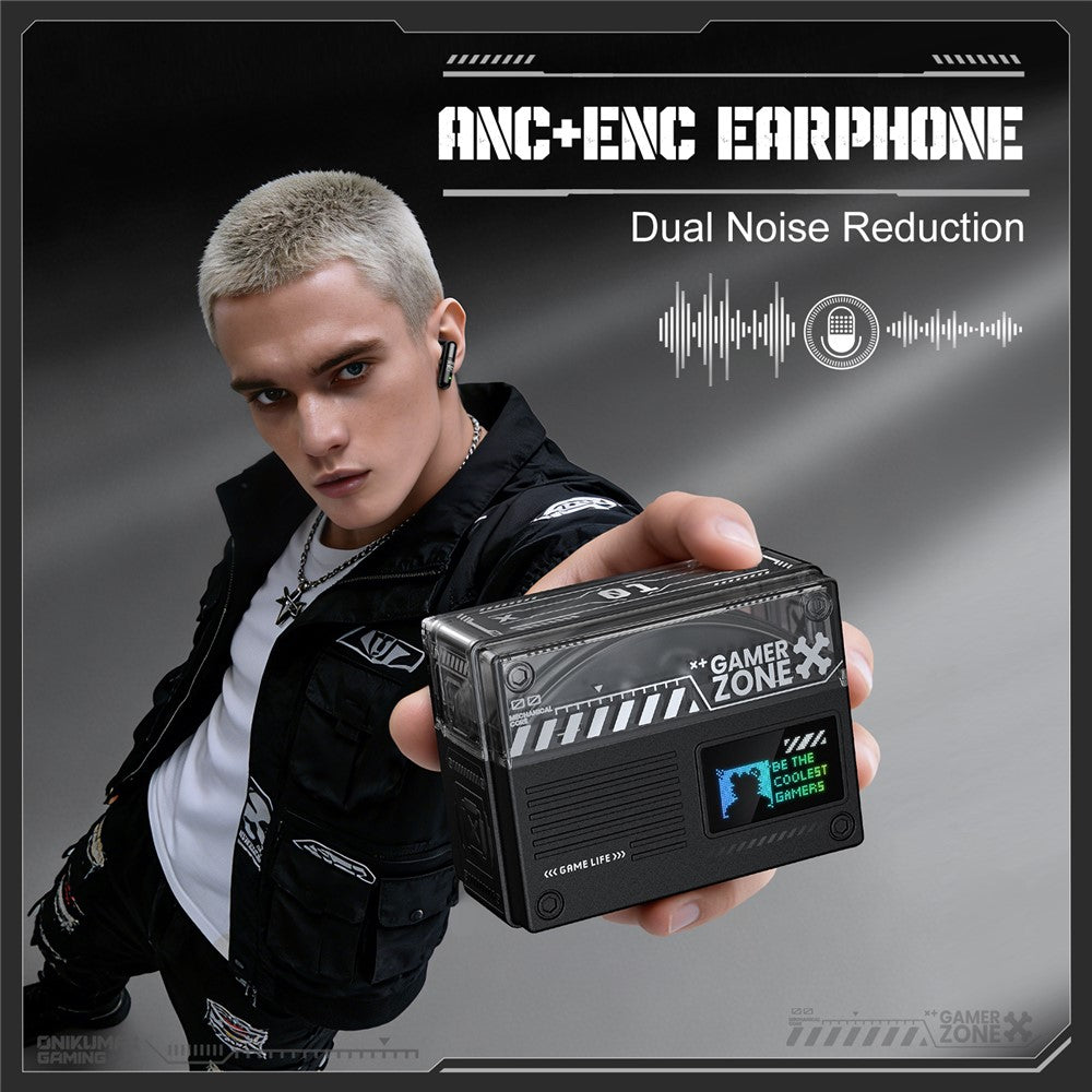 ONIKUMA TX602 Tri-Mode Bluetooth-compatible Gaming Earbuds ANC+ENC Noise Reduction with OLED Display Charging Case