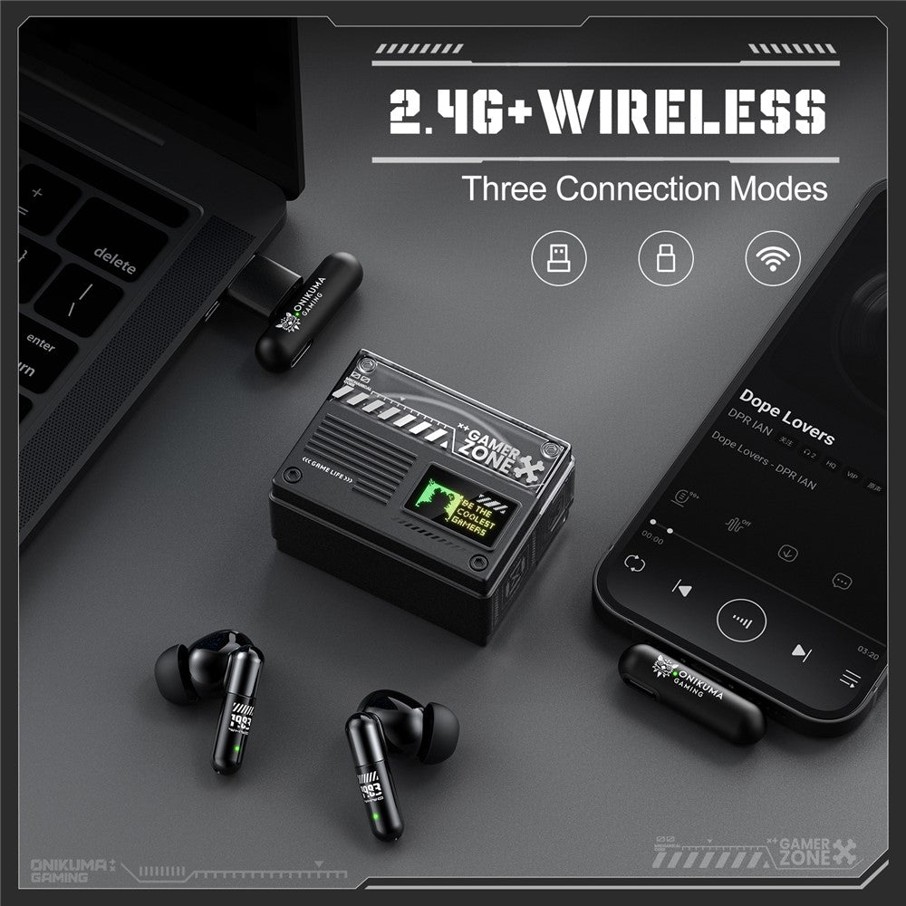ONIKUMA TX602 Tri-Mode Bluetooth-compatible Gaming Earbuds ANC+ENC Noise Reduction with OLED Display Charging Case