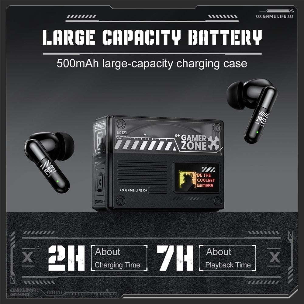 ONIKUMA TX602 Tri-Mode Bluetooth-compatible Gaming Earbuds ANC+ENC Noise Reduction with OLED Display Charging Case