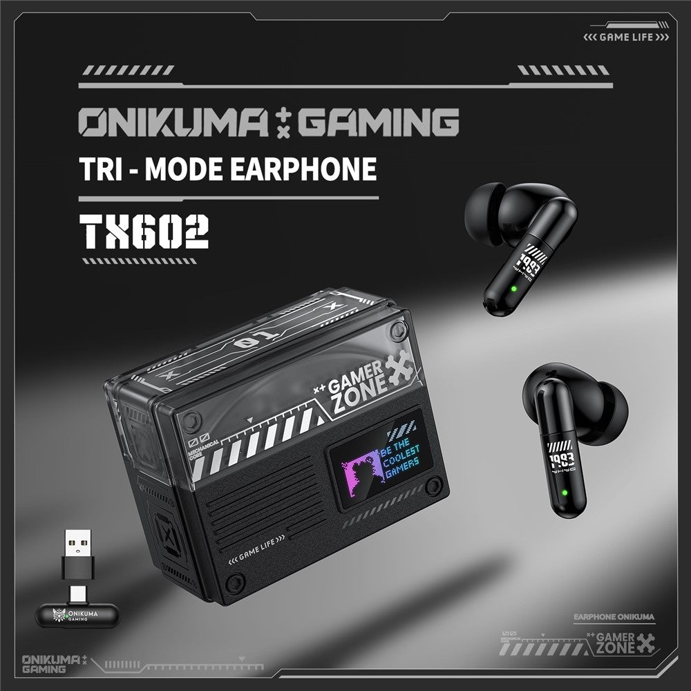 ONIKUMA TX602 Tri-Mode Bluetooth-compatible Gaming Earbuds ANC+ENC Noise Reduction with OLED Display Charging Case