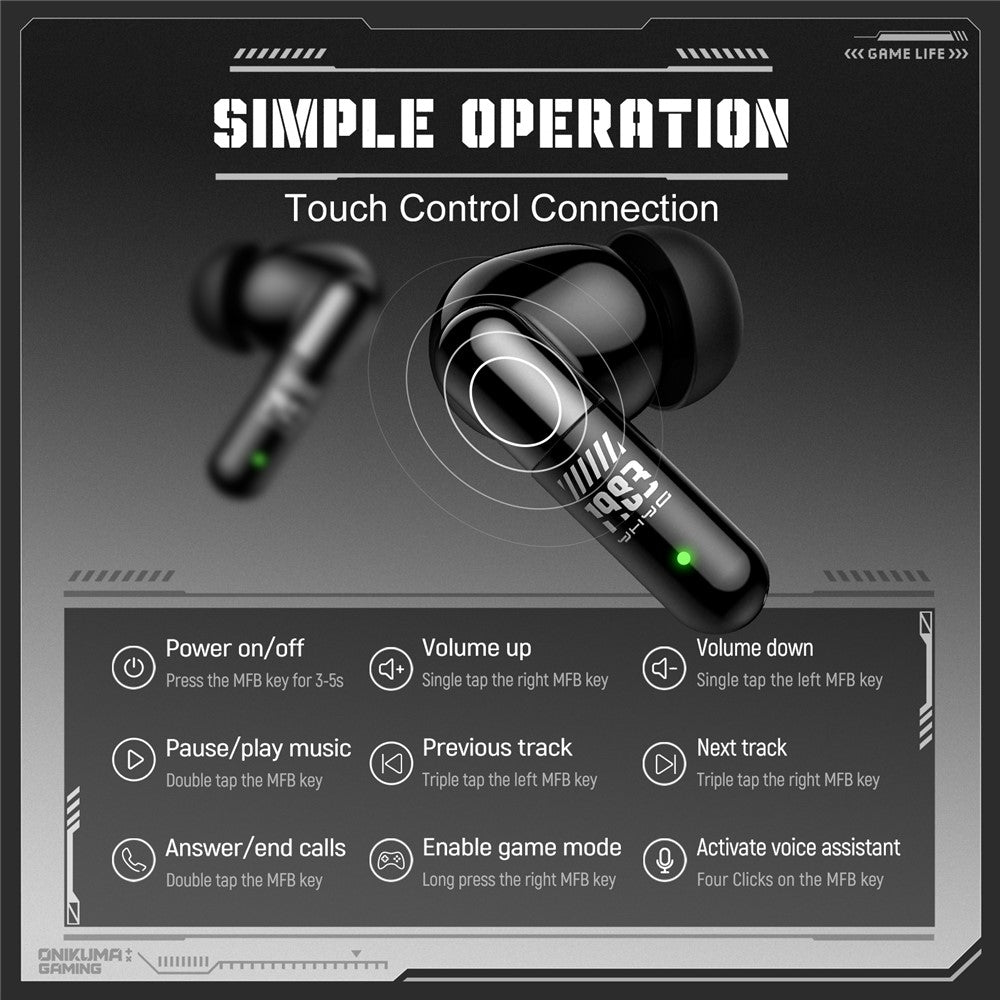 ONIKUMA TX602 Tri-Mode Bluetooth-compatible Gaming Earbuds ANC+ENC Noise Reduction with OLED Display Charging Case