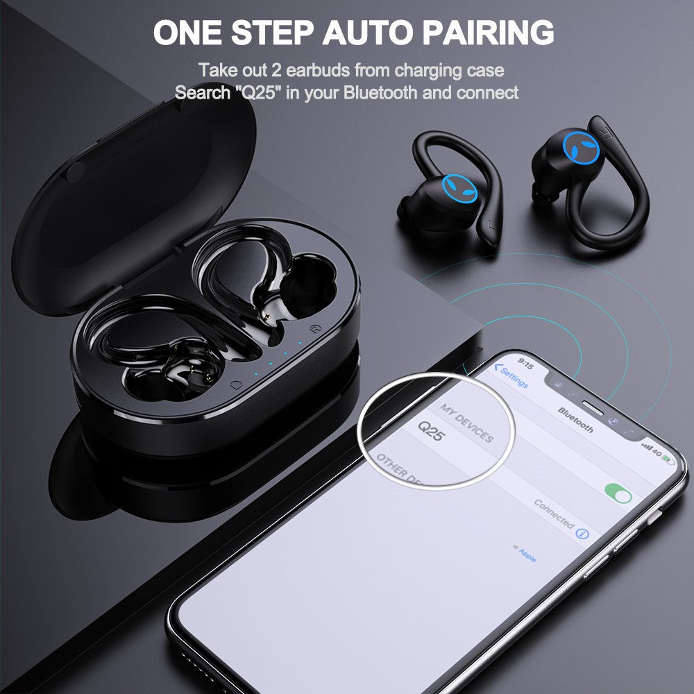 Q25 TWS Earbuds In-ear Wireless Headset Bluetooth-compatible 5.1 Earphone Waterproof Noise Reduction Design Sports Earhook Headphone