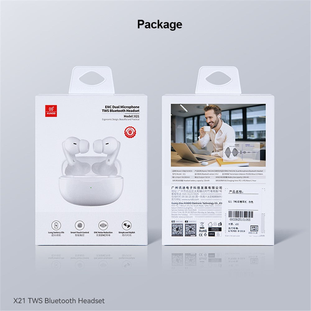 XUNDD X21 TWS Headphones V5.3 Bluetooth-compatible Earphones ENC Noise Reduction Wireless Earbuds