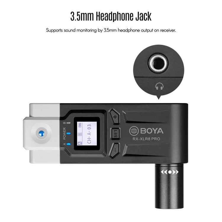 BOYA BY-WM8 Pro-k7 UHF Wireless Microphone System Transmitter+XLR Plug-on Receiver LCD Display 48 Channels 50M Effective Range Lavalier Mic