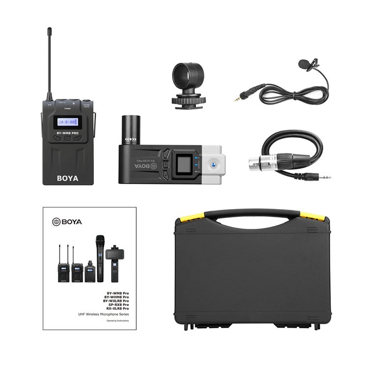 BOYA BY-WM8 Pro-k7 UHF Wireless Microphone System Transmitter+XLR Plug-on Receiver LCD Display 48 Channels 50M Effective Range Lavalier Mic