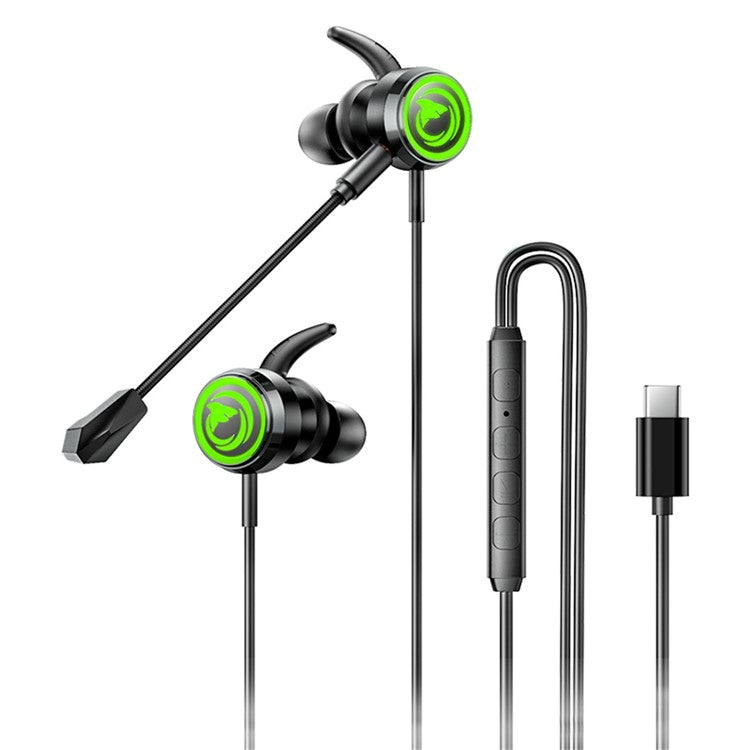 REMAX RM-709a Type-C Digital Gaming Trådbundna hörlurar In-Ear Headset med löstagbar mikrofon/RGB-belysning
