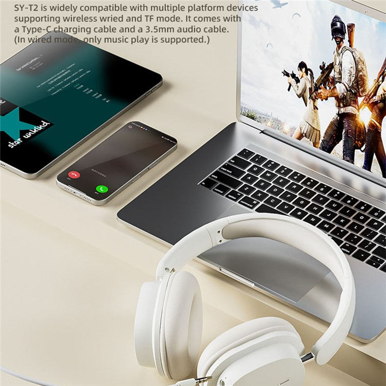 SY-T2 Wireless Over-Ear Bluetooth-compatible Headphone Foldable Headset with Built-In Noise Cancelling Microphon