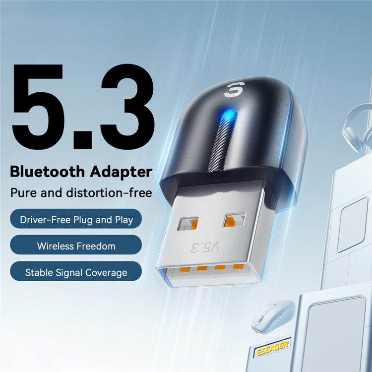 ESSAGER EBT53-BH01-P USB Bluetooth-kompatibel 5.3 Adapter Plug and Play för PC