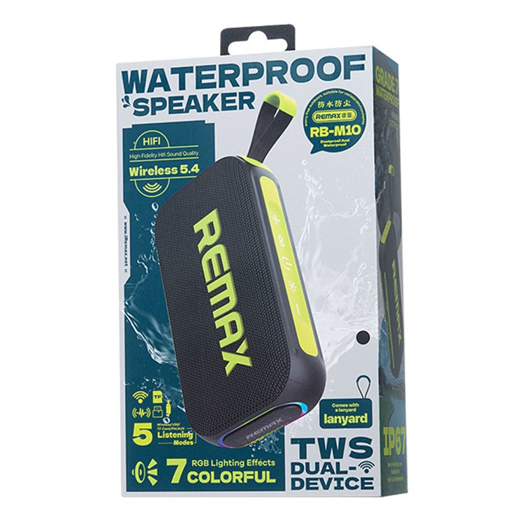 REMAX RB-M10 20W bärbar trådlös Bluetooth-kompatibel högtalare IP67 Vattentät med LED-ljus 4000mAh batteri