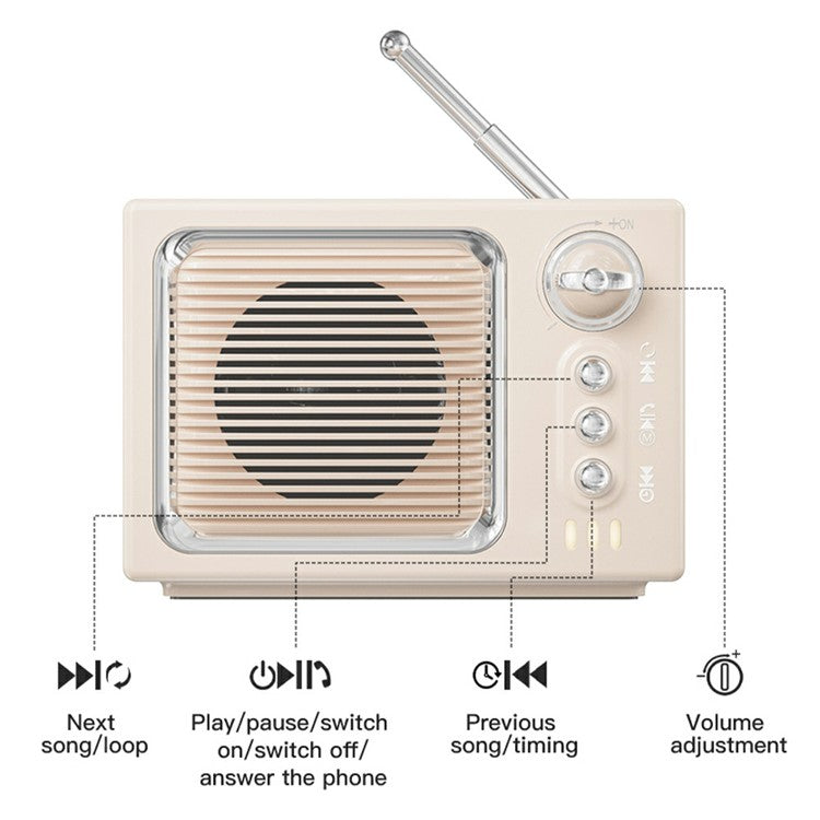 BT 5.0 White Noise Sleep Speaker Retro Mini TV Design Sound Box Wireless Music Player with FM Radi