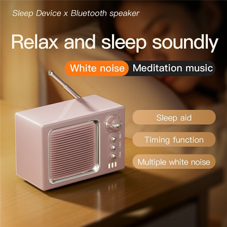 BT 5.0 White Noise Sleep Speaker Retro Mini TV Design Sound Box Wireless Music Player with FM Radi