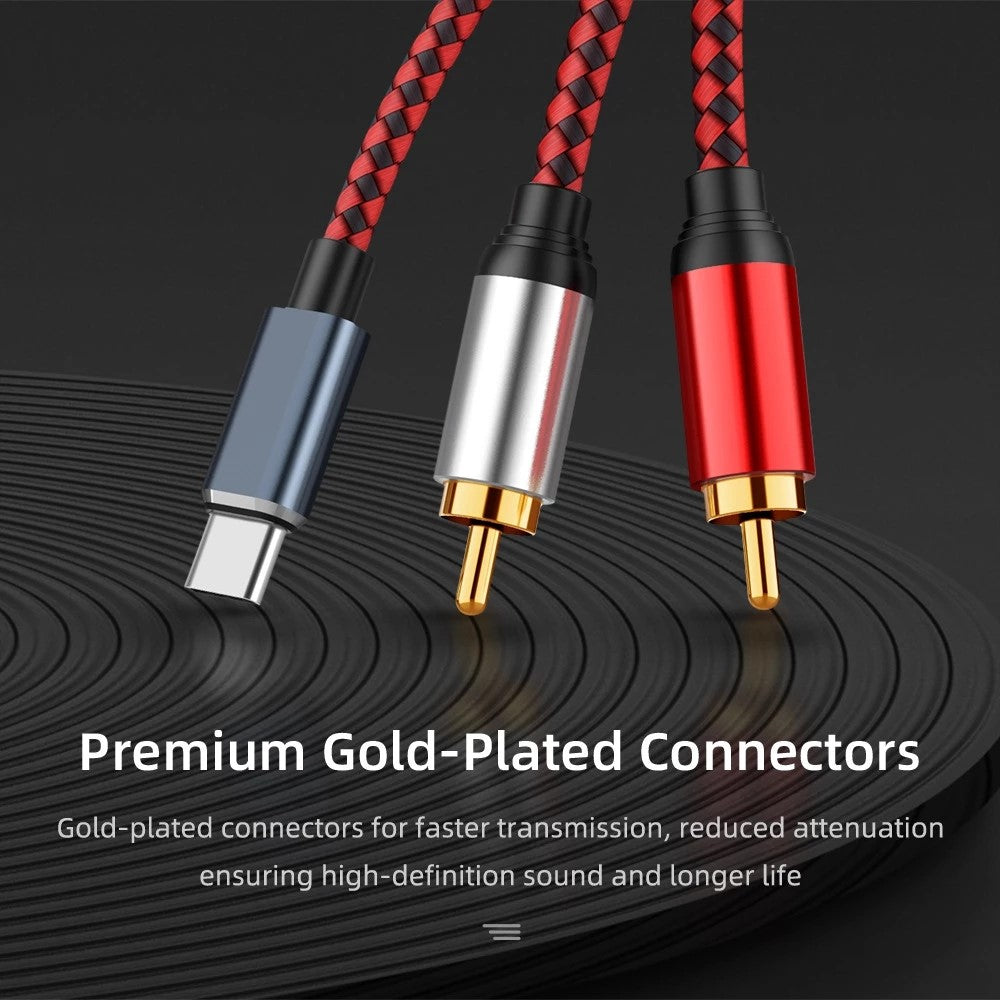 1.5m USB Type-C to 2 RCA Male Audio Cable Connection Cord for Mobile Phone Tablet to Speaker/Amplifier