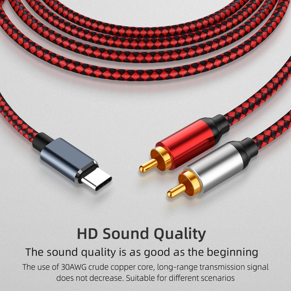 1.5m USB Type-C to 2 RCA Male Audio Cable Connection Cord for Mobile Phone Tablet to Speaker/Amplifier