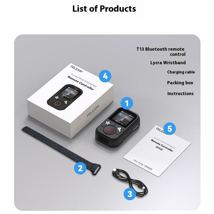 TELESIN S5-RMT-01-TGP For GoPro Hero 13 / 12 / 11 / 10 / 9 / 8 / GoPro MAX Remote Control Bluetooth-Compatible Color Screen Controller