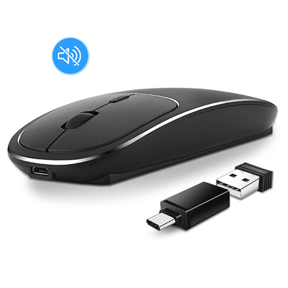 2.4G Wireless Computer Laptop Mouse Rechargeable Aluminium Alloy Mice with Type-C Adapter