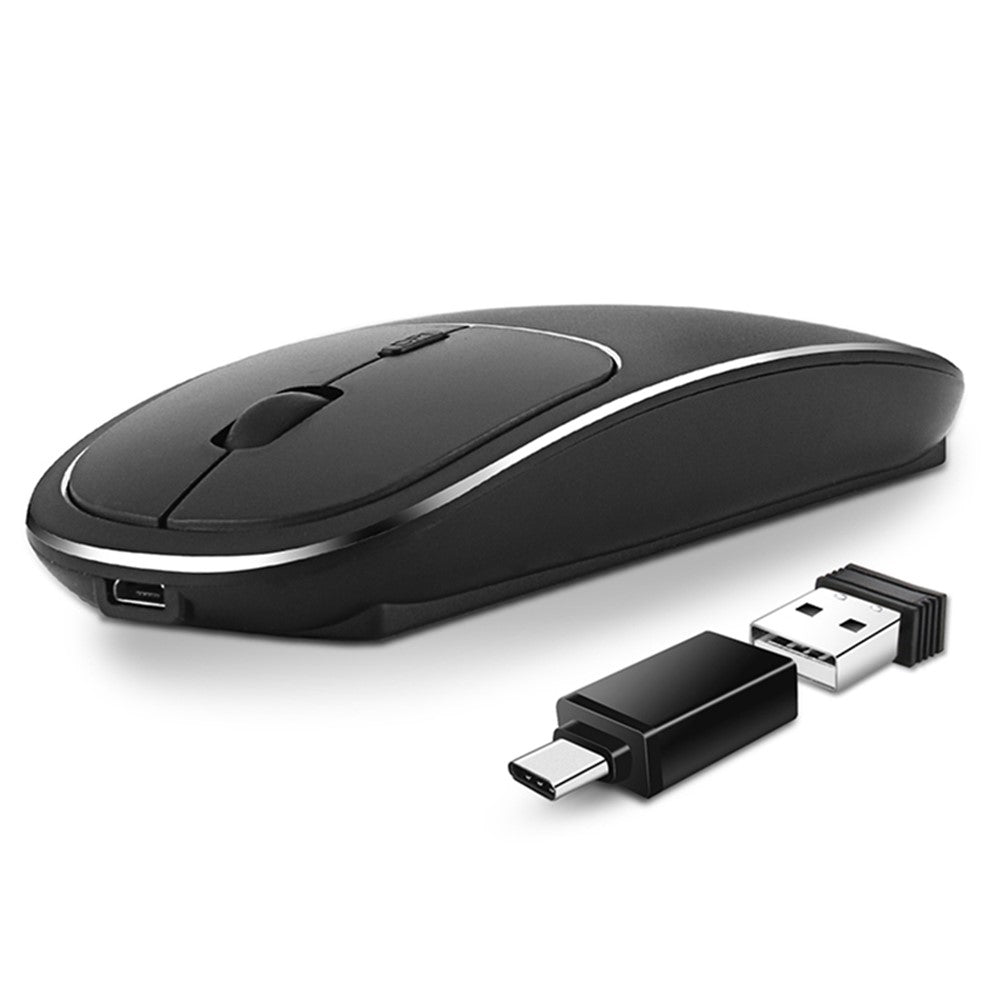 2.4G Wireless Computer Laptop Mouse Rechargeable Aluminium Alloy Mice with Type-C Adapter
