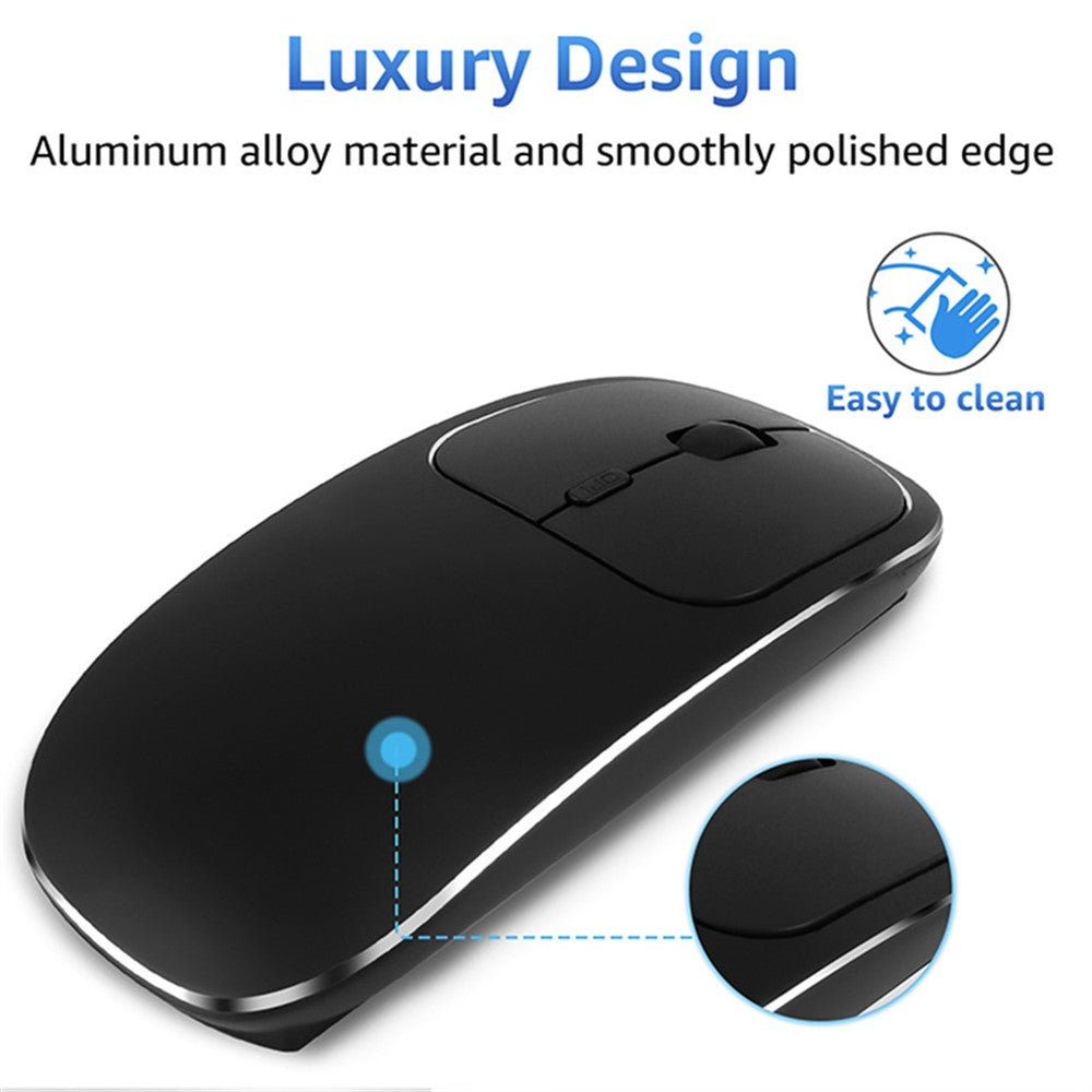 2.4G Wireless Computer Laptop Mouse Rechargeable Aluminium Alloy Mice with Type-C Adapter