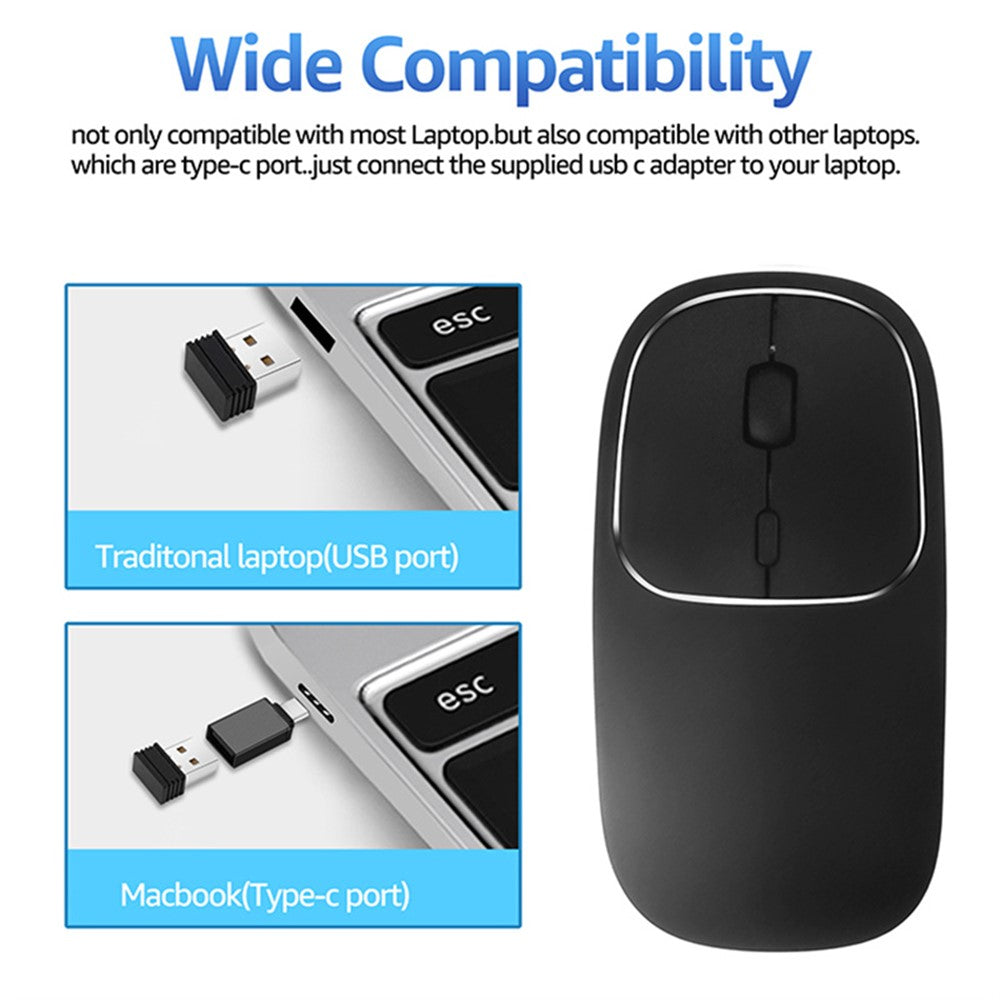 2.4G Wireless Computer Laptop Mouse Rechargeable Aluminium Alloy Mice with Type-C Adapter