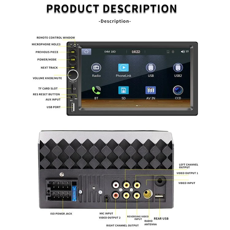 F710C Bilstereo 7'' Bluetooth-kompatibel handsfree bilradio