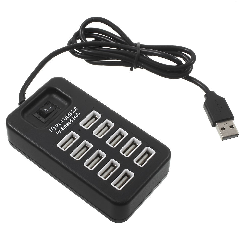 480 Mbit/s höghastighets 10-portars USB 2.0-förlängarhubb med 1 m kabel och strömbrytare