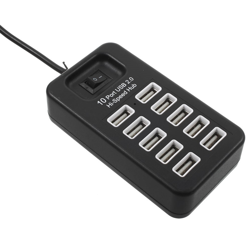 480 Mbit/s höghastighets 10-portars USB 2.0-förlängarhubb med 1 m kabel och strömbrytare