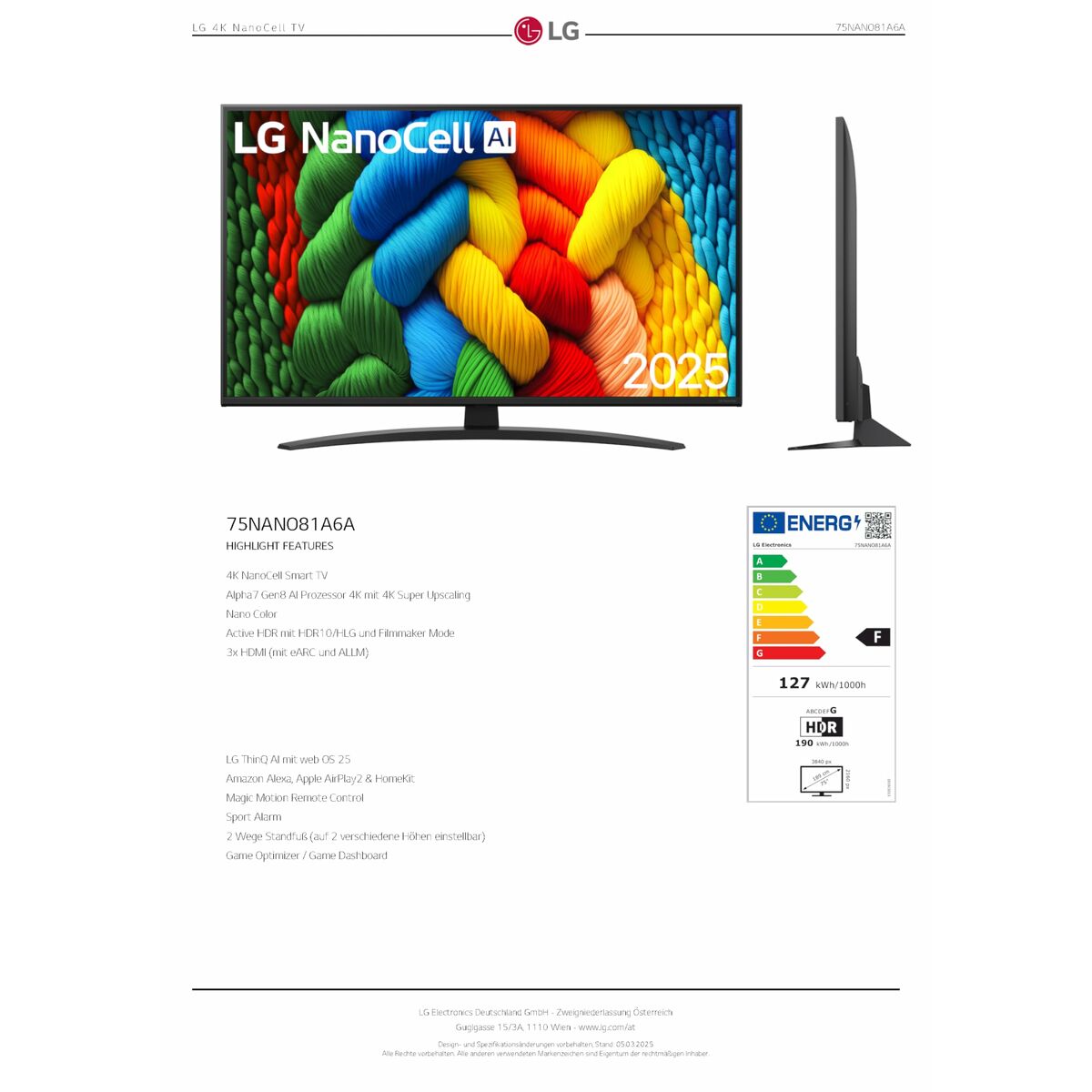 Lg Smart Tv Lg 75Nano81A6A 75" 4K Ultra Hd Hdr D-Led Nanocell