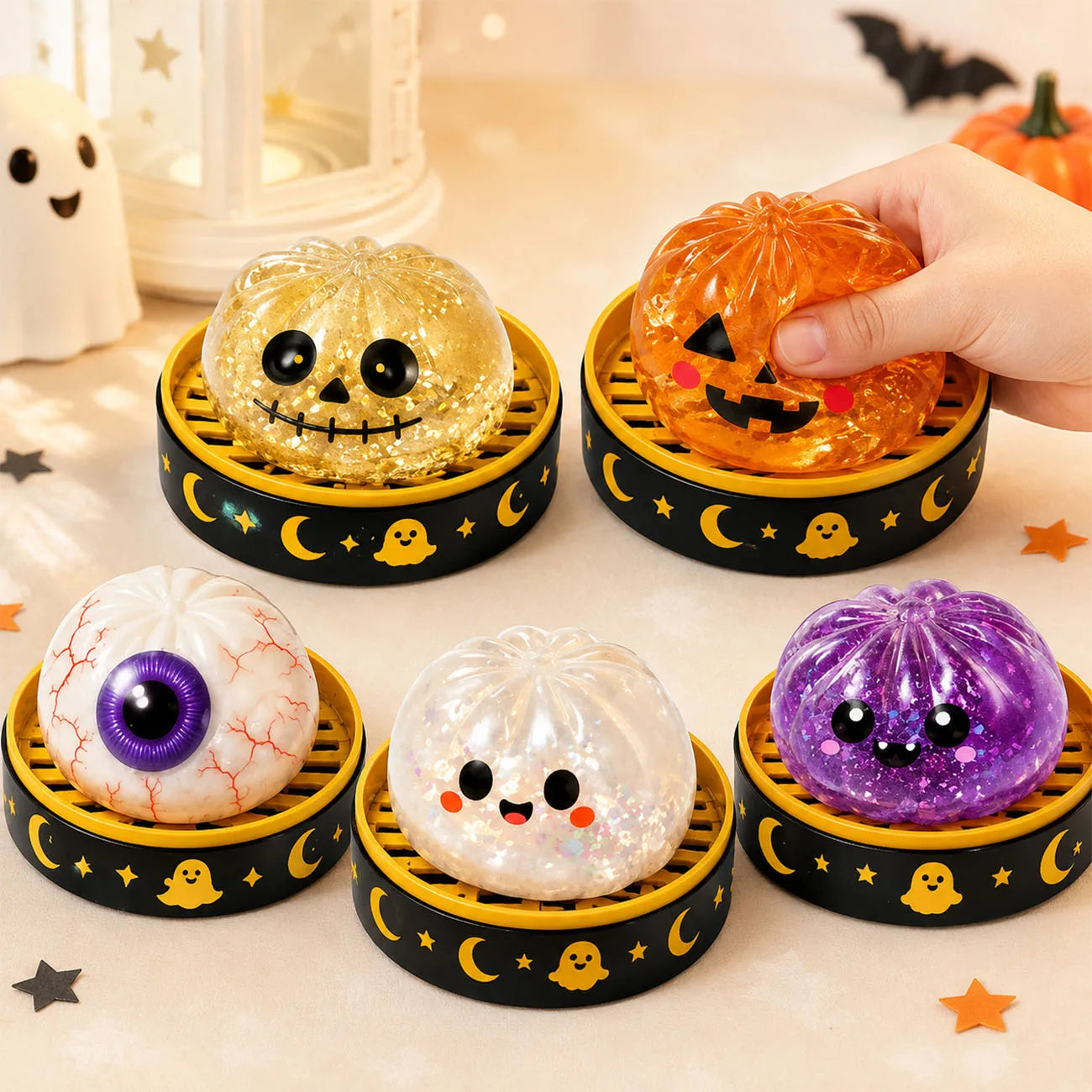 5 Styles Halloween Squishy Toy Pumpkin Eyeball Ghost Stress Relief Squeeze Toy Soft Sensory Fidget Toy Party Favor Gift