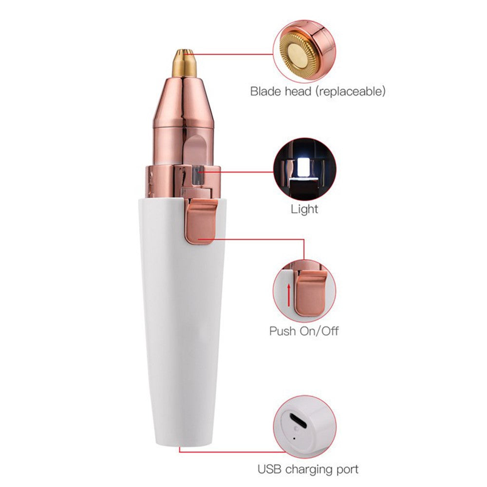 BZ-202 Eyebrow Hair Remover 2-in-1 Electric Painless Lady Shaver Trimmer Epilator Lip Nose Facial Razor